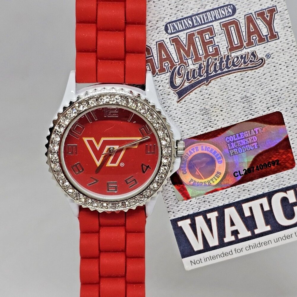 Game Day Virgina Tech Red White Vt Hokies Watch Ultimate Fan! Rhinestone NEW